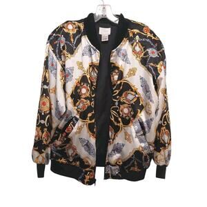 Vintage Baroque Bomber Jacket Sz S Gold Medallion Lightweight Equestrian Luxe